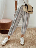 Stripe Print Casual Pockets Loose Elastic Waist Pants