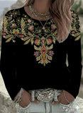Ethnic Floral Crew Neck Long Sleeve Loose Casual Sweatshirt