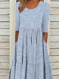 Women's Casual Dress Striped Crew Neck Half Sleeve Midi Dress