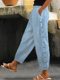 Plain Casual Buckle Micro-Elasticity Ankle Pants