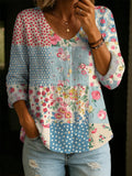 Women's Retro Floral Pattern Art Print Casual Cotton Shirt