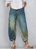 Women's Vintage Flowers Floral  Patterns Art Prints Casual Denim Cotton Pants