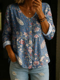Floral Pattern Cotton Long Sleeve Casual Shirt