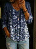 Vintage Florl Pattern 3/4 Sleeve Casual Cotton Shirt