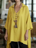Casual Loose Plain Button Shirt Collar Blouse