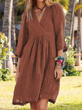 Casual Loose Plain V Neck Mini Dress