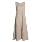 Casual  Striped  Crew Neck Sleeveless  Cotton Midi Fit Dress
