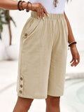 Elegant Plain Loose Side Pockets Fifth Pants