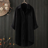 Solid Shirt Collar Cotton Linen Loose Shirt