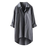 Solid Shirt Collar Cotton Linen Loose Shirt