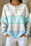 Women Casual Abstract Henley Collar Long Sleeve Sweatshirt