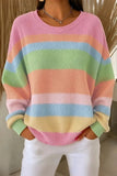 Women Casual Striped Crew Neck Long Sleeve Sweatshirt
