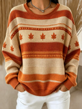 Women Casual Maple Leaf Crew Neck Long Sleeve Sweatshirt