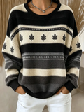 Women Casual Maple Leaf Crew Neck Long Sleeve Sweatshirt