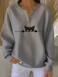 Women Casual Cat Crew Neck Long Sleeve Sweatshirt