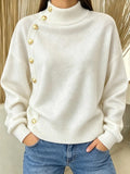 Women Button Plain Long Sleeve Comfy Casual Sweater