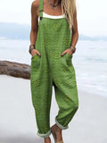 Women's Vintage Floral Pattern Art Print Casual Cotton Wide Leg Jumpsuit