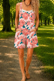 Women’s Pink Vintage Floral Print Casual Cotton Wide Leg Romper