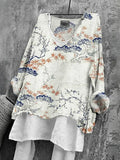 Women's Grey Bamboo Print Long Sleeve Top