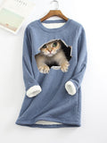 Crew Neck Cat Casual Thermal Underwear