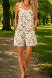 Women’s Beige Garden Floral Print Casual Cotton Wide Leg Romper