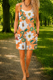 Women’s Orange Daisy Flower Print Casual Cotton Wide Leg Romper