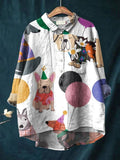 Women's Balloon Cartoon Puppy Print Casual Cotton And Linen Shirt