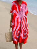 Women's Vintage Octopus Art Print Flowy Dress