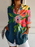 Women's Floral Art Print Casual Cotton Shirt