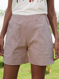 Solid Color with Pockets Casual Elastic Waist Shorts