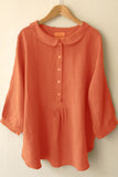 Solid Color Buttons Collared Long Sleeves Blouse