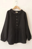 Solid Color Buttons Collared Long Sleeves Blouse