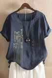 Women's Round Neck Floral Print Short Sleeves T-shirt